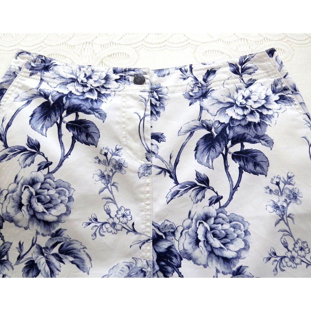 Talbots Damask Print A-Line Skirt Cotton Blend blue/white  6P EUC - Picture 4 of 8
